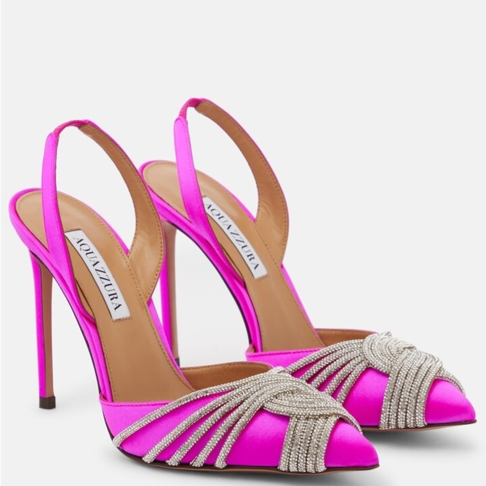 Aquazzura Gatsby crystal embellished satin  pumps